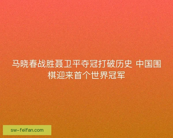 马晓春战胜聂卫平夺冠打破历史 中国围棋迎来首个世界冠军