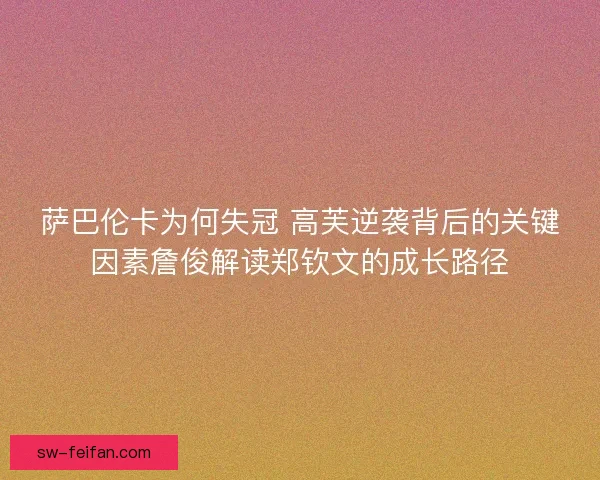 萨巴伦卡为何失冠 高芙逆袭背后的关键因素詹俊解读郑钦文的成长路径 萨巴伦卡为何失冠 高芙逆袭背后的关键因素詹俊解读郑钦文的成长路径